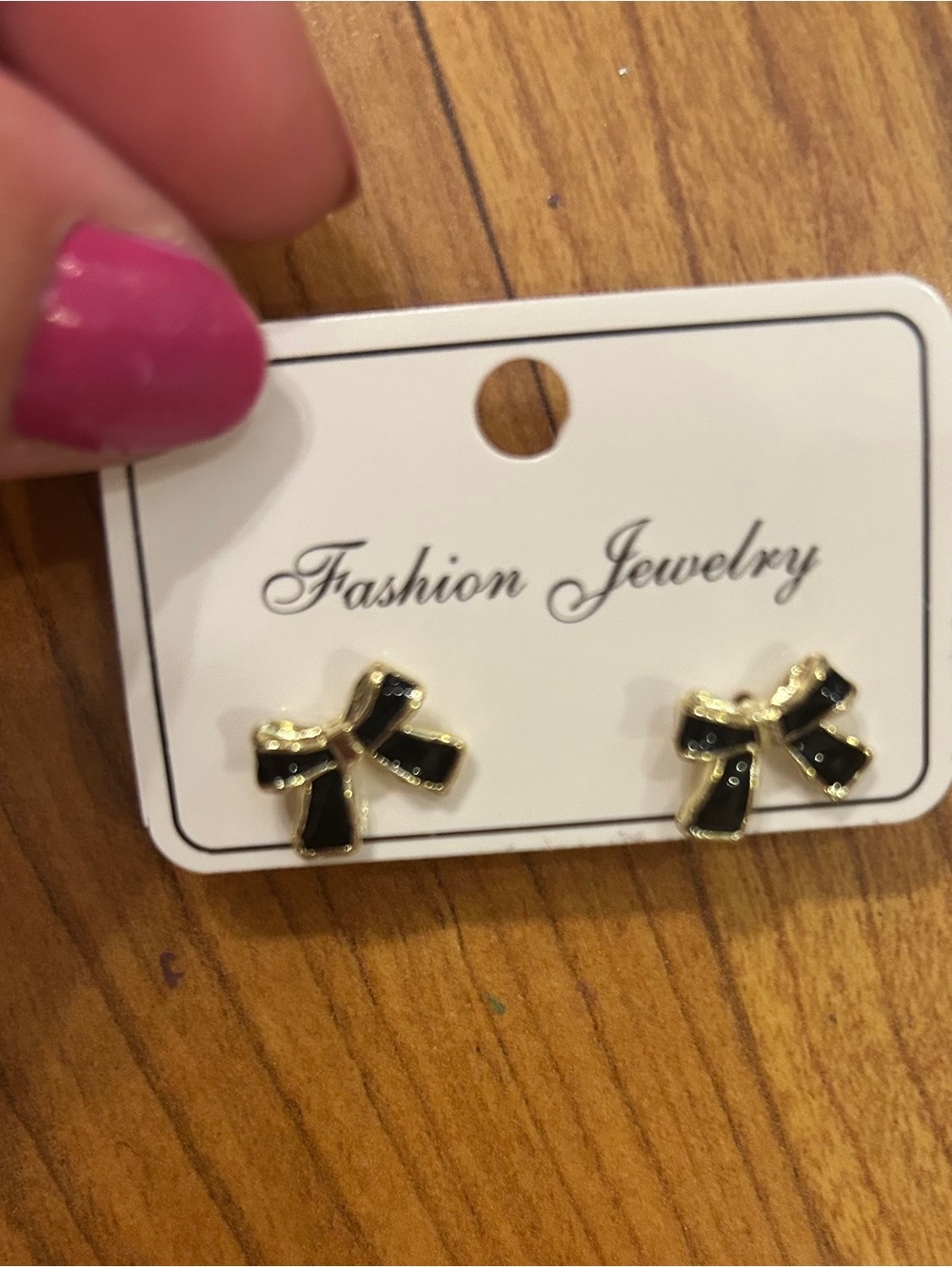 Fashion Jewelry Gold-Trim Black Bow Stud Earrings